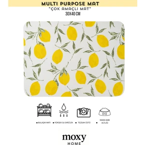 Moxy Home Bulaşık Kurutma Matı Limon Desenli Çok Amaçlı Mat 30X40 cm