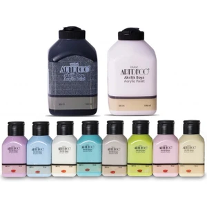 Akrilik Boya 8x75ml Pastel Smoky + BEYAZ + SİYAH 500ml 10