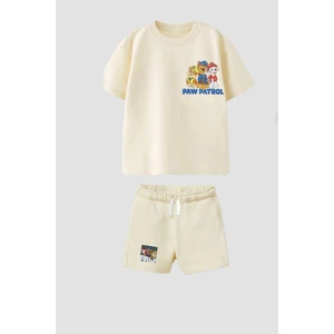 Erkek Çocuk Pamuklu Kumaş Ön Arka Baskılı Tshirt ve Şort Alt Üst Takım