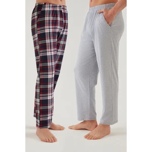 Erkek Pamuklu Ekose-Lacivert 2'li Tek Alt Pijama
