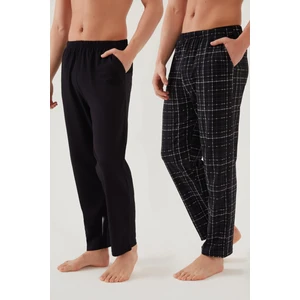 Erkek Pamuklu Ekose-Lacivert 2'li Tek Alt Pijama