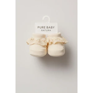 Pure Baby Natura 0-6 Ay Fitilli Esnek Bebek Patik, Ev Botu Terliği, Kreş Ayakkabısı, Panduf Ekru