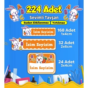 Sevimli Tavşan Temalı Okul Kreş Kişiye Özel Isim Etiket Seti - Model 577