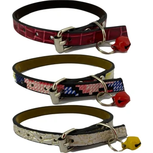 3'lü Set Zilli Deri Kedi Tasması 30 cm