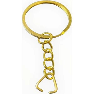 100 Adet Ezme Üçgen Aparatlı Gold Zincirli Anahtarlık Halkası Makrome Amugurimi 2.5cmçap