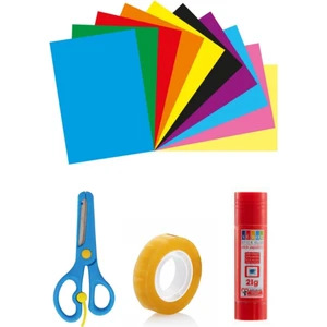 25X35 cm Fon Kartonu Yapıştırma Seti Makas Erkek Rengi Bant+Yapıştırıcı