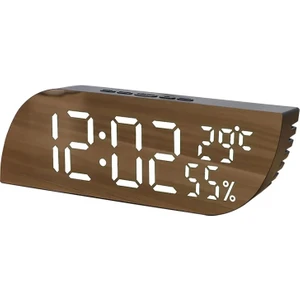 USB ve 3 Pille Çalışabilen Ayna Ekranlı Dijital Masa Saati | Alarm, Termometre, Nem Ölçer, Otomatik Parlaklık Ayarı | Şık Modern Tasarım, Beyaz Işık