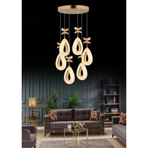 Damla-6li GOLD 3 Renk LED ISIKLI SALON MUTFAK  OTURMA ODASI ANTRE  AVİZE