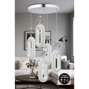 SERRA 5Lİ KROM 3 Renk LED ISIKLI SALON MUTFAK  OTURMA ODASI ANTRE  AVİZE