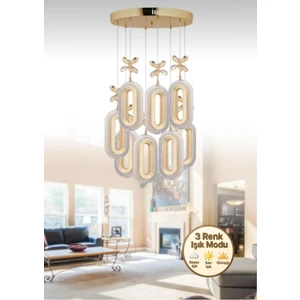 SERRA 8Lİ GOLD 3 Renk LED ISIKLI SALON MUTFAK  OTURMA ODASI ANTRE  AVİZE