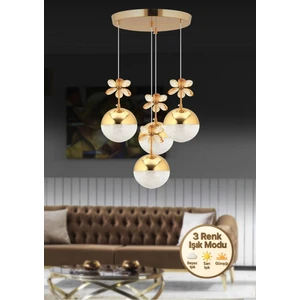 Kelebek-4lü-Gold AKRILIK TASLI 3 REK LED ISIKLI Modern Sarkıt Mutfak Oturma Odası Salon Sarkıt Avize