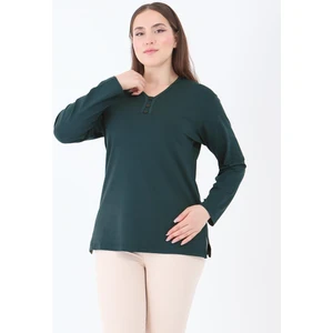 Kadın Orta Yaş ve Üzeri V Yaka Likralı Zümrüt Anne Penye Bluz