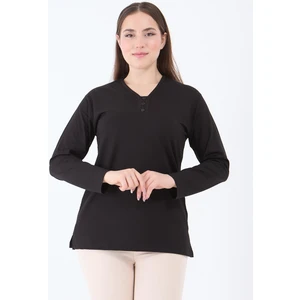 Kadın Orta Yaş ve Üzeri V Yaka Likralı Siyah Anne Penye Bluz