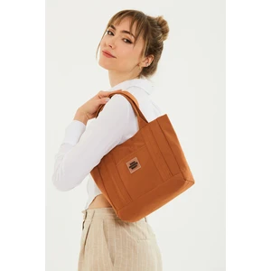 Kiremit U37 Kanvas Kumaş,2 Bölmeli Ön Cep Detaylı , Çıt Çıtlı Günlük El,kol ve Omuz Çantası