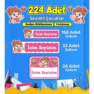 Sevimli Çocuklar Temalı Okul Kreş Kişiye Özel Isim Etiket Seti - Model 620