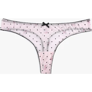 Kurdele Detaylı Puantiyeli Tül String Külot