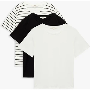 3'lü Pamuklu Kısa Kollu Bisiklet Yaka Tişört Seti