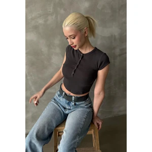 Füme Henley Çıt Kapamalı Kadın Tişört MG2306