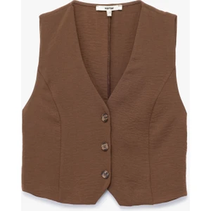 Aerobin Kumaş V Yaka Düğmeli Blazer Yelek