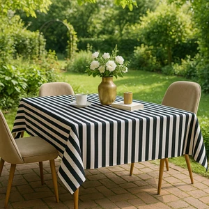 Siyah Beyaz Su Itici ve Leke Tutmayan Saten Masa Örtüsü