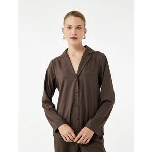 Rahat Kalıp Uzun Kollu Gömlek Yaka Saten Pijama Üstü