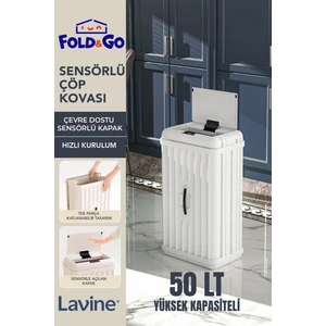 Fold&go 50 Lt Sensörlü Çöp Kovası Portatif Katlanabilir Büyük Boy Premium ”beyaz”