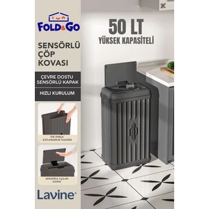 Fold&go 50 Lt Sensörlü Çöp Kovası Portatif Katlanabilir Büyük Boy Premium ”antrasit”