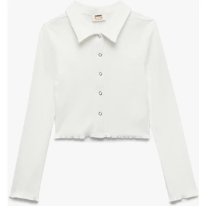 Pamuklu Uzun Kollu Gömlek Yaka Crop Tişört