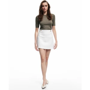 Metal Aksesuarlı A Kesim Yüksek Bel Tüvit Mini Etek