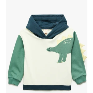 Dinozor Baskılı Pamuklu Uzun Kollu Kapşonlu Sweatshirt