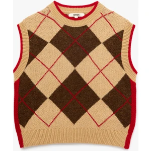 Baklava Desenli Kolsuz Bisiklet Yaka Triko Süveter