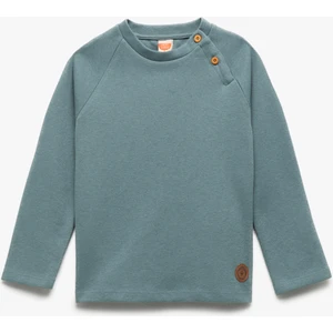 Düğmeli Uzun Kollu Bisiklet Yaka Sweatshirt