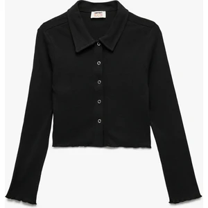 Pamuklu Uzun Kollu Gömlek Yaka Crop Tişört