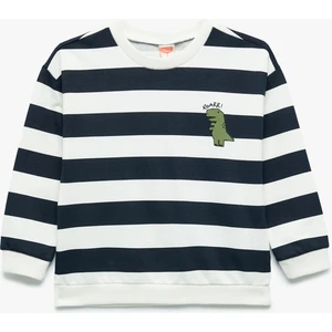 Pamuklu Şardonlu Uzun Kollu Bisiklet Yaka Çizgili Sweatshirt