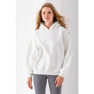 Kadın Kapüşonlu 3ip Basic Oversize Sweatshirt Beyaz - 2672