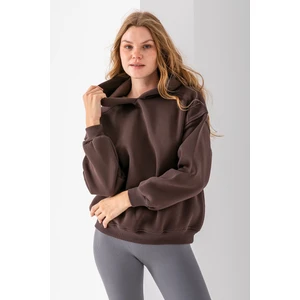 Kadın Kapüşonlu 3ip Basic Oversize Sweatshirt Kahverengi - 2672