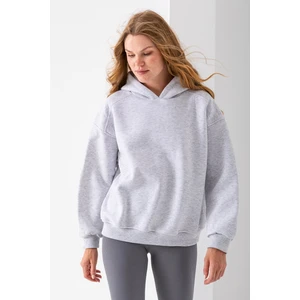 Kadın Kapüşonlu 3ip Basic Oversize Sweatshirt Gri - 2672