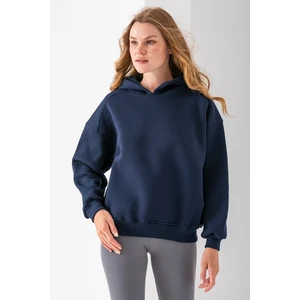 Kadın Kapüşonlu 3ip Basic Oversize Sweatshirt Lacivert - 2672