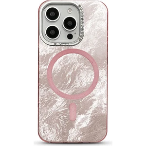 Apple iPhone 13 Pro Uyumlu Kılıf Zebana Glow Taşlı Silikon Kılıf (Kablosuz Şarj) Rose Gold