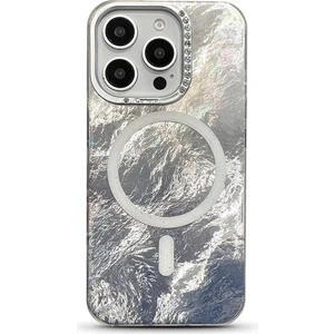 Apple iPhone 13 Pro Uyumlu Kılıf Zebana Glow Taşlı Silikon Kılıf (Kablosuz Şarj) Gri