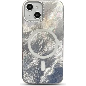 Apple iPhone 13 Uyumlu Kılıf Zebana Glow Taşlı Silikon Kılıf (Kablosuz Şarj) Gri