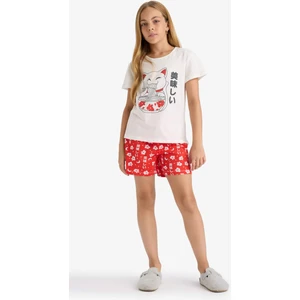 Kız Çocuk Pijama Takımı Baskılı Kısa Kollu Tişört Desenli Şort G0922A825HS