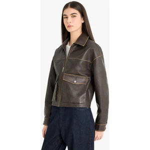 Relax Fit Polo Yaka Tafta Suni Deri Mont E8538AX25AU