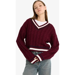 Regular Fit V Yaka Saç Örgülü Triko Kazak C7321AX25WN