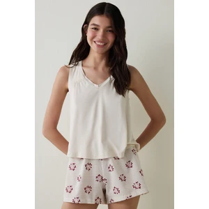 Taş Rengi Freya V Yaka Geniş Askılı Atlet Pijama Üstü