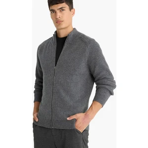 Standart Fit Dik Yaka Fermuarlı Yün Karışımlı Triko Hırka F2983AX25WN