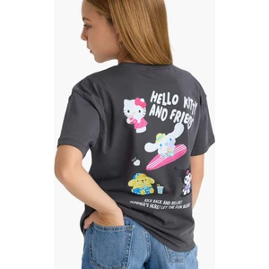 Kız Çocuk Hello Kitty Relax Fit Bisiklet Yaka Sırt Baskılı Kısa Kollu Tişört F9724A825HS