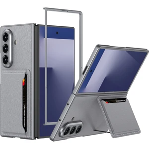 Nezih Case Samsung Galaxy Z Fold 7 Suni Deri Arka Yüzey Kartlıklı Kıpta Silikon Kapak