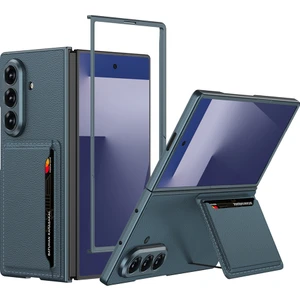 Nezih Case Samsung Galaxy Z Fold 7 Suni Deri Arka Yüzey Kartlıklı Kıpta Silikon Kapak