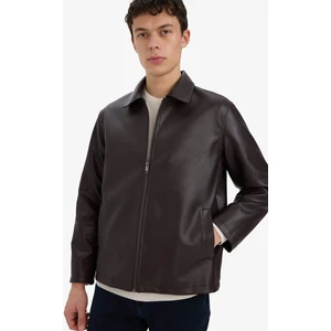 Regular Fit Gömlek Yaka Fermuarlı Cepli İç Cepli Mevsimlik Baharlık Suni Deri Ceket Mont E8888AX25AU